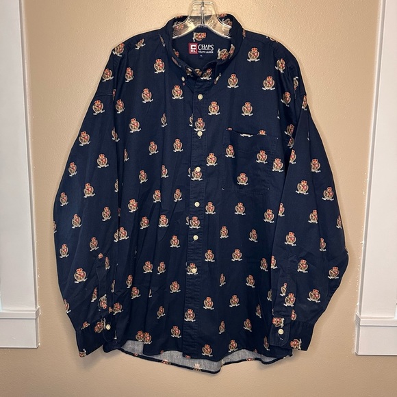 Ralph Lauren Other - VTG Ralph Lauren Blue Casual Button Down Shirt with All Over Logo Print XL